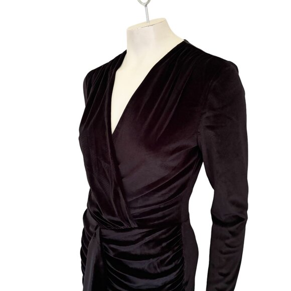 ALEXIA ADMOR Juliana Velvet Ruched Drape Mini Dress in Black SZ L - Picture 5 of 15